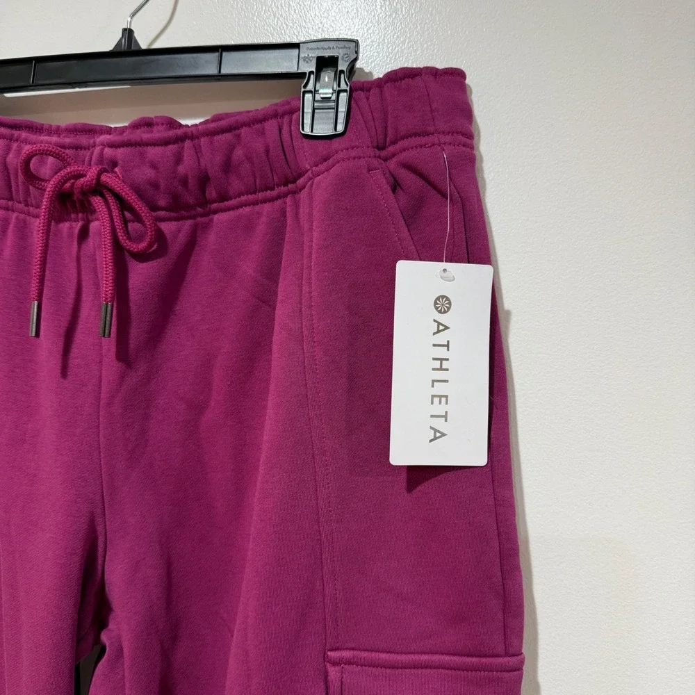 NWT Athleta Heavyweight Terry Cargo Jogger Pants L Magenta Wildberry Cargo Casua